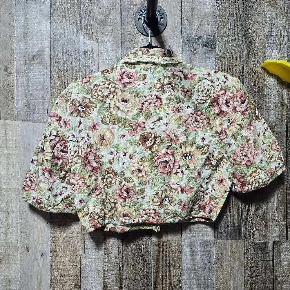 Switch Vintage 90s Floral Tapestry Cropped Skirt Suit M/9 Cottage Retro Femme